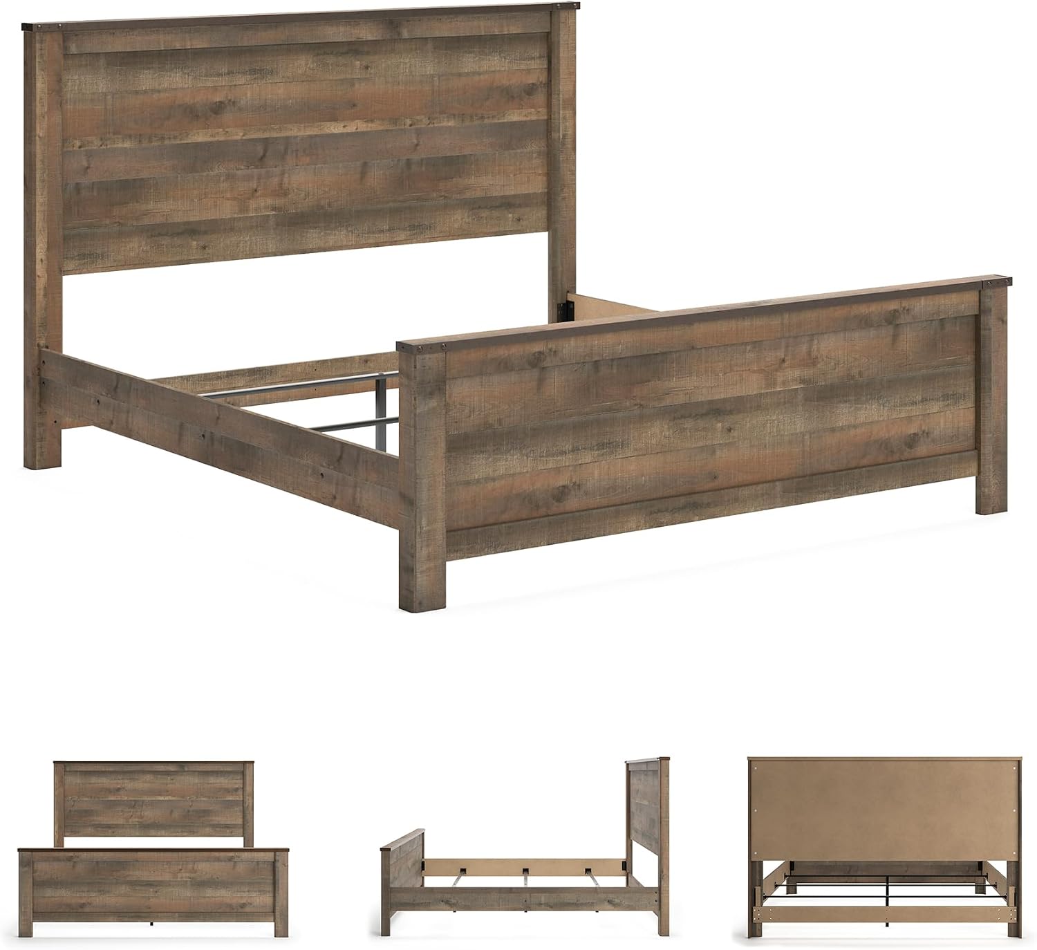 Signature Design by Ashley Trinell Casual King Panel Bed with Metal Slats and Nailheads, Foundation or Box Spring Needed, Dark Brown