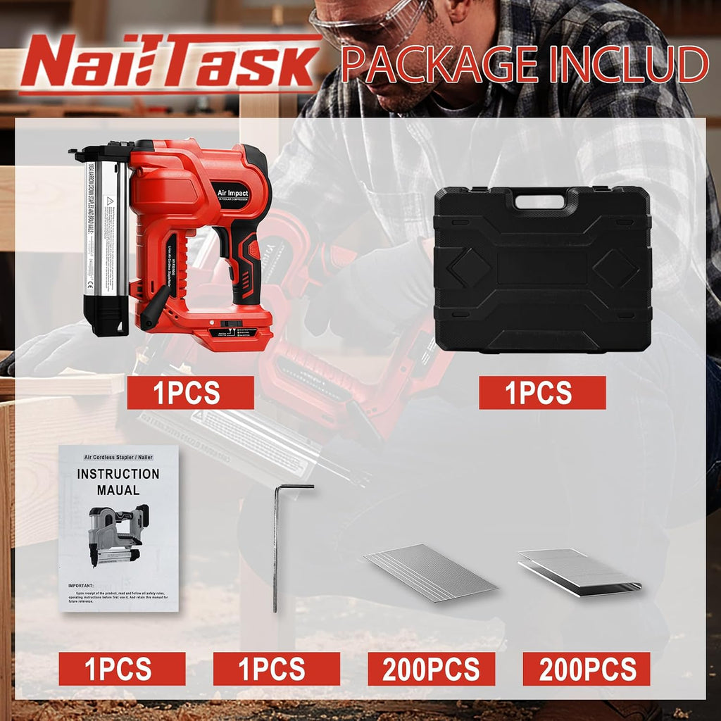 20V 18 Gauge Cordless Nail Gun Safety Pin 2 Inch Power Brad Nailer with 18GA Machine Electric Staple 2 in 1 Gun Nails Kit for Wood Upholstery DIY Framing Home Improvement (No Battery)