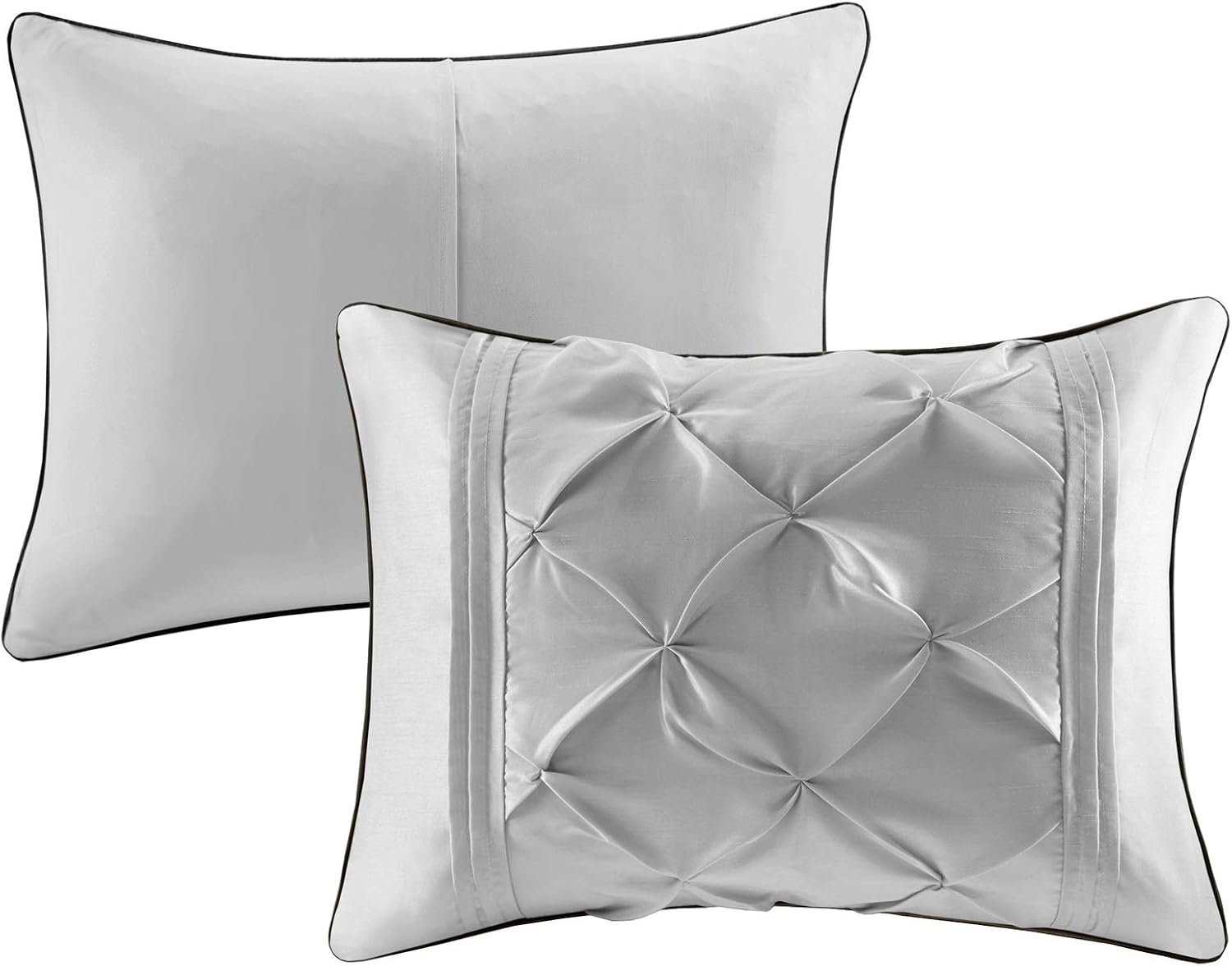 Madison Park Laurel Cozy Comforter Set - Traditional Tufted Faux Silk Design, All Season Down Alternative Bedding with Matching Shams, Decorative Pillow, Grey Cal King(104'x92') 7 Piece