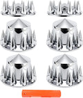 ABS Chrome Plastic Front Axle and Rear Cover Kits with 33mm Push-on Flange Nut Covers for Semi Trucks in Pairs, Spiked, 2+4 Set