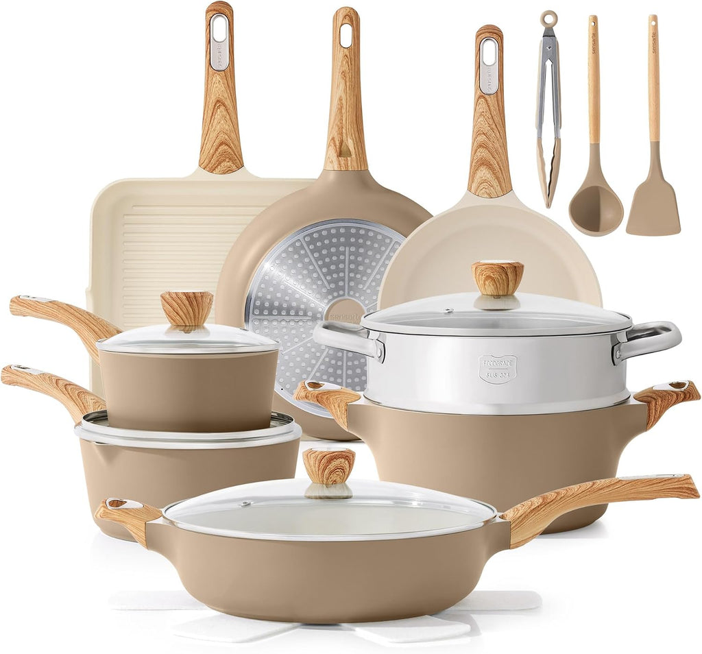 SENSARTE Ceramic Cookware Sets, Pots and Pans Set Nonstick, 20-Piece Induction Cookware, Non-toxic Healthy Non Stick Kitchen Cooking Set with Stay-Cool Handles, PFAS PTFE PFOA PFOS Free