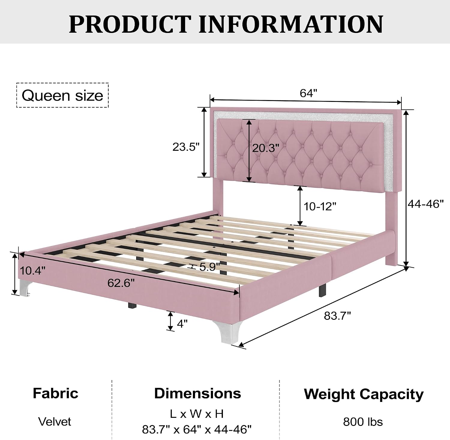 Flieks Bedroom Sets, 3-Pieces Bedroom Sets, Queen Size Upholstered Platform Bed with LED Lights and 2 Nightstands, Pink
