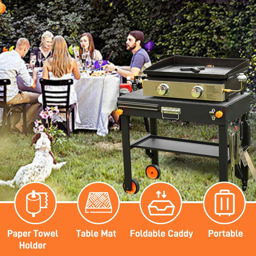 EUTRKei Grill Table for Blackstone Griddle, Portable Griddle Table with Caddy - Fit 17' or 22' Other Tabletop Grill, Foldable Ninja Grill Stand& Blackstone Griddle Stand for Outdoor Tailgating-Camping