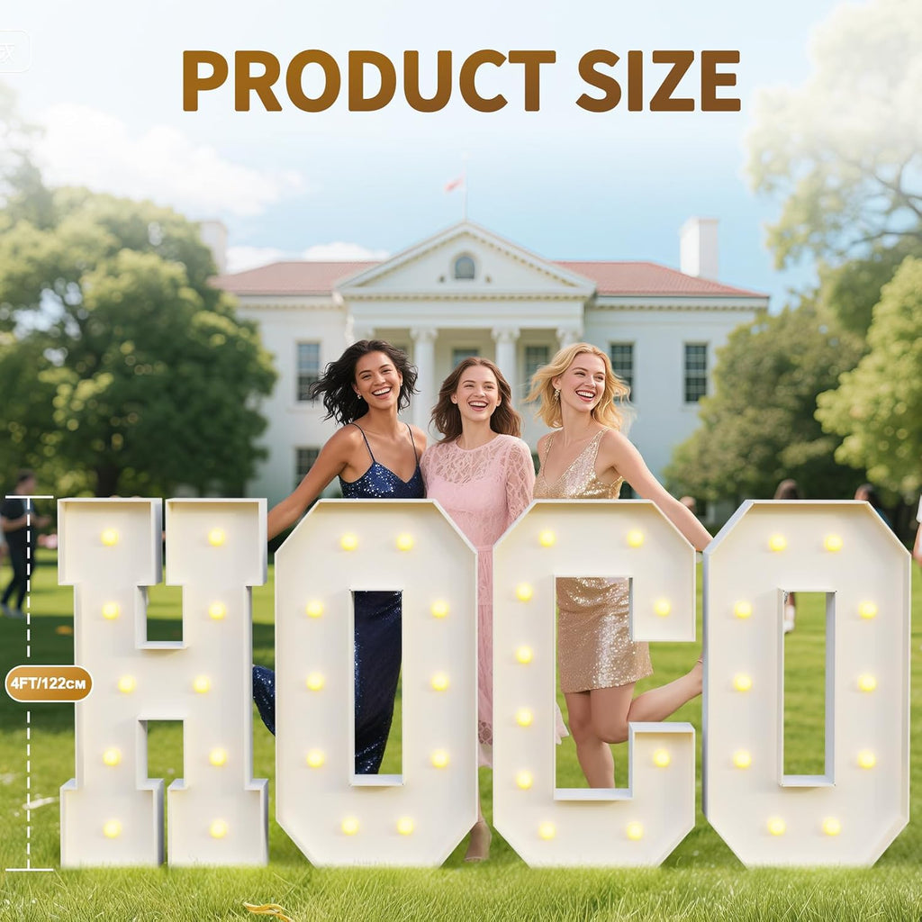 HOCO Letters for Homecoming Decorations, 4FT HOCO Light Up Letters for Party Decor, Large Marquee Letters Sign Homecoming Proposal Back to School Party Backdrop Supplies