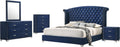 Coaster Home Furnishings Melody Modern Classic 5-Piece Bedroom Set Velvet Upholstered California King Size Wingback Bed Frame 66-inch Headboard Pacific Blue 223371KW-S5