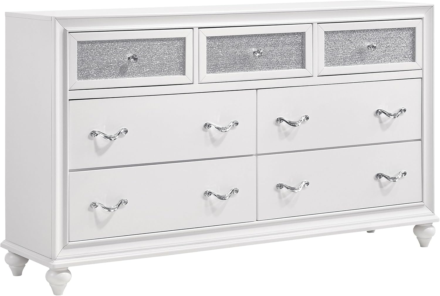 Coaster Home Furnishings Barzini Modern Classic 4-Piece Bedroom Set Velvet Upholstered Queen Size Wingback Bed Frame 63-inch Headboard White 300843Q-S4
