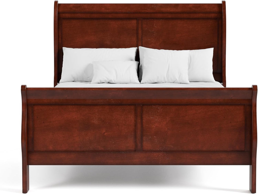 Furniture of America Arabella Traditional Wood Full Bed Frame with Headboard and Footboard, Elegant Sleigh Design Bedframe for Bedroom, Guest Room, Easy Assembly, Box Spring Required, Cherry