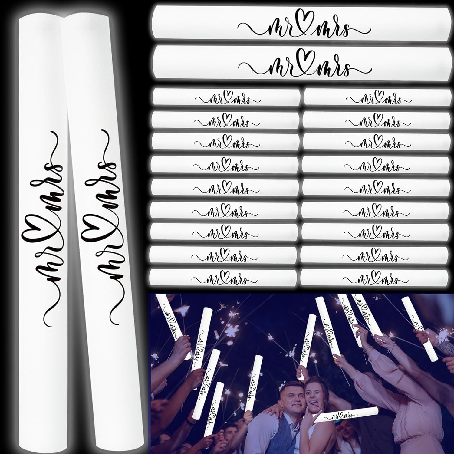 150pcs White Foam Glow Sticks Bulk for Wedding Reception Light up Foam Sticks LED Light Sticks Wedding Wand (150)