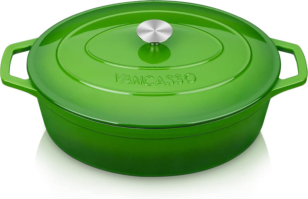 vancasso Enameled Cast Iron Dutch Oven, 9.3 Quart Dutch Oven Pot with Lid, Oval Dutch Oven Cast Iron Pot with Non Stick Enamel Coating for Bread Baking