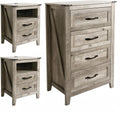 NEDYO 3PCS Dresser and Nightstand Sets, Farmhouse Dresser Set, 4 Drawer Dresser and 2 Drawer Nightstand Set of 2 with USB, Rustic Wooden Dresser Set for Bedroom. Light Rustic Oak