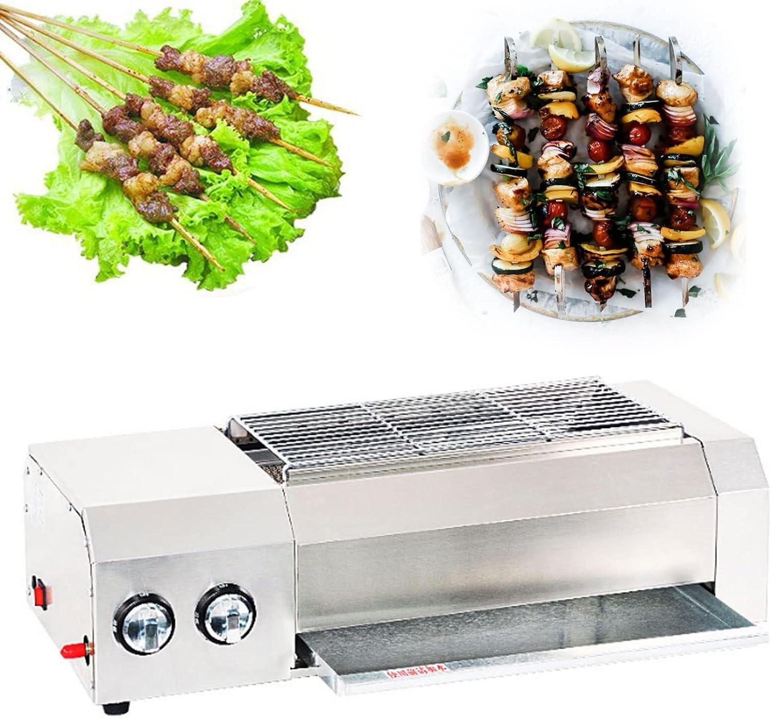 Table Top Portable Gas BBQ Grill, 41x23 cm Griddle with Removable Grease Tray, Thermostat for Temperature Control, Indoor & Outdoor Use for Picnic, Camping, Garden, Terrace & Beach