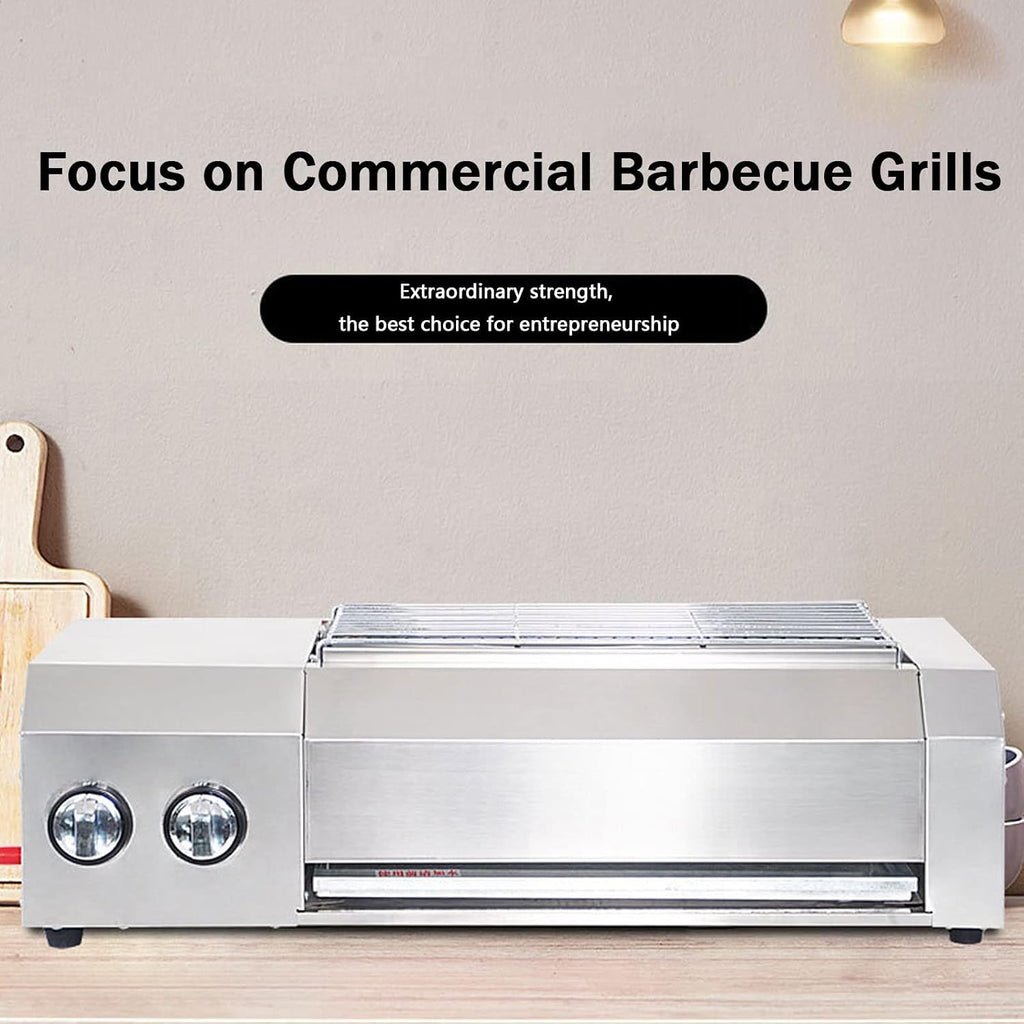 Table Top Portable Gas BBQ Grill, Gas BBQ Grill for Indoor and Outdoor Use, Table Top Griddle, Coating Grill Surface 41x23 cm, Removable Grease Tray, for Picnic Camping Garden Terrace Beach