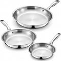 LEGEND COOKWARE 3-Piece (8',10', & 12') Stainless Frying Pan Set | 5 Ply Stainless Steel Clad | Induction Compatible, Oven Safe 800°F - Non-Toxic, No Coatings - Even Heating, Won't Warp