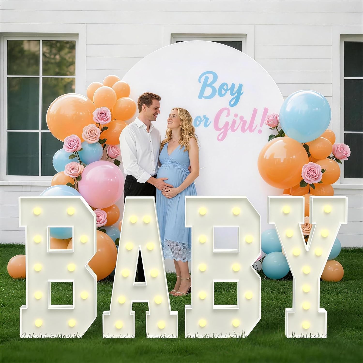 4FT Baby Marquee Letters for Baby Shower for Girl Boy, Large Light Up Sign for Backdrop, Gender Reveal Party Decorations Supplies (Yellow),4pcs