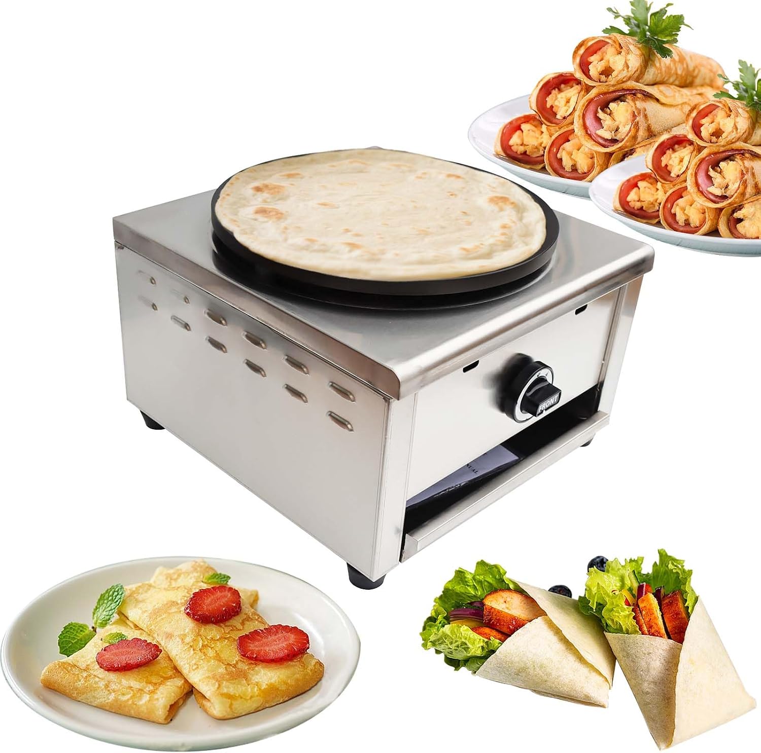 Commercial Gas Crepe Maker, Pancake Griddle Machine with 2800Pa Low Pressure Valve, Gas Crepe Machine with 15.75' Diameter Plate, Non-Stick and Easy to Clean, for Versatile Cooking