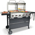Flintex 6 Burner Propane Gas Grill Griddle Combo with Porcelain-Enameled Cast Iron Grates & Cast Iron Pan, Dual Outdoor BBQ Grill With Flat Top Griddle for Backyard Barbecue, 610 sq.in.