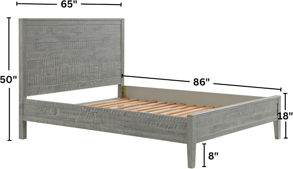 Arden Queen Size Panel Bed Frame – Solid Brazilian Pine Wood with High 50' Headboard, Low 18' Footboard, 8' Underbed Clearance – Modern Contemporary Bedroom by Alaterre Furniture (Driftwood Gray)