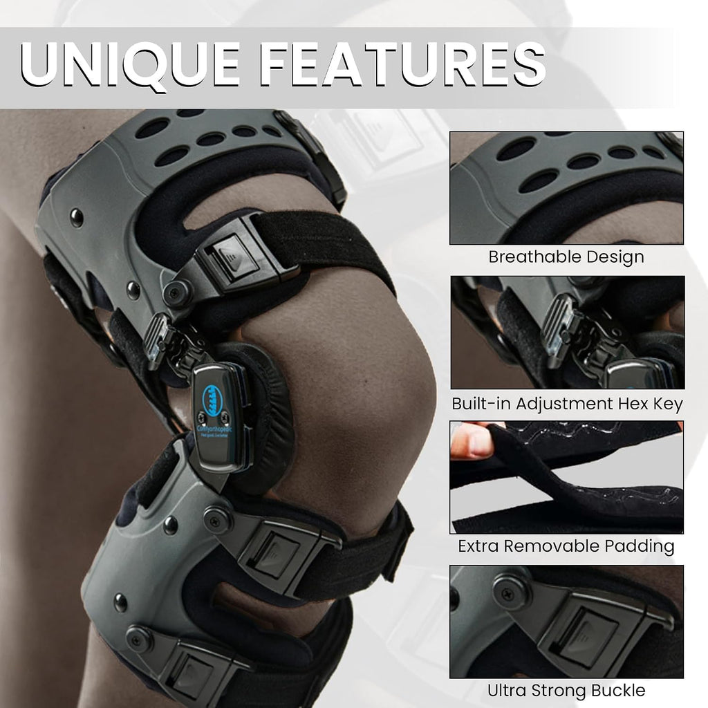 Comfyorthopedic Men & Women OA Unloader Knee Brace, Medial Arthritis Pain & Osteoarthritis Offloader, Bone on Bone Cartilage Joint Support, L1851 L1843 Upgraded Built-in Hex Key, Right Fits Up to 32in Plus Size Thigh
