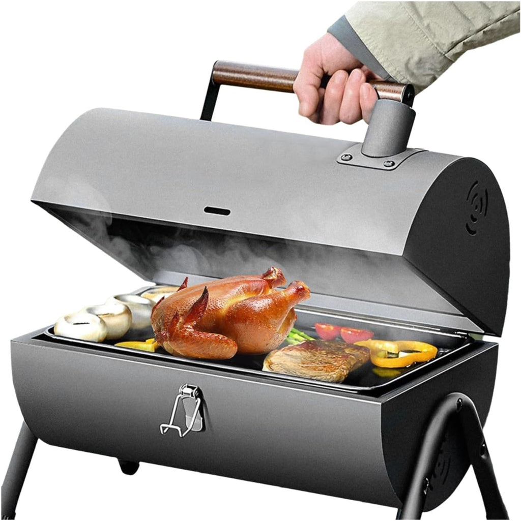 Portable Small Folding Charcoal Grill Fire Pit Grill with Griddle Rack for Camping Picnic Garden Beach Party Small Table Top Outdoor Grill (Color : Black)