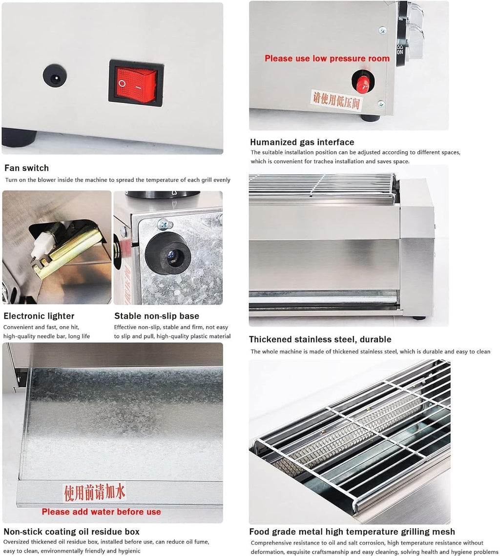 Table Top Portable Gas BBQ Grill, 41x23 cm Griddle with Removable Grease Tray, Thermostat for Temperature Control, Indoor & Outdoor Use for Picnic, Camping, Garden, Terrace & Beach