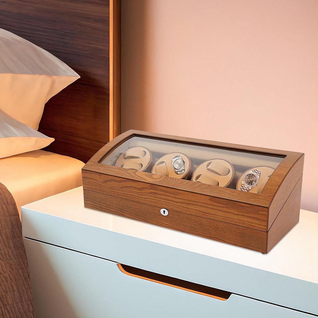SHZICMY Automatic Watch Winder for Men, 17-Slot Watch Winder Box with Silent Motor, 5 Modes, Vintage Brown Wood & Acrylic Display Case with Lock for Automatic Mechanical Watches Storage
