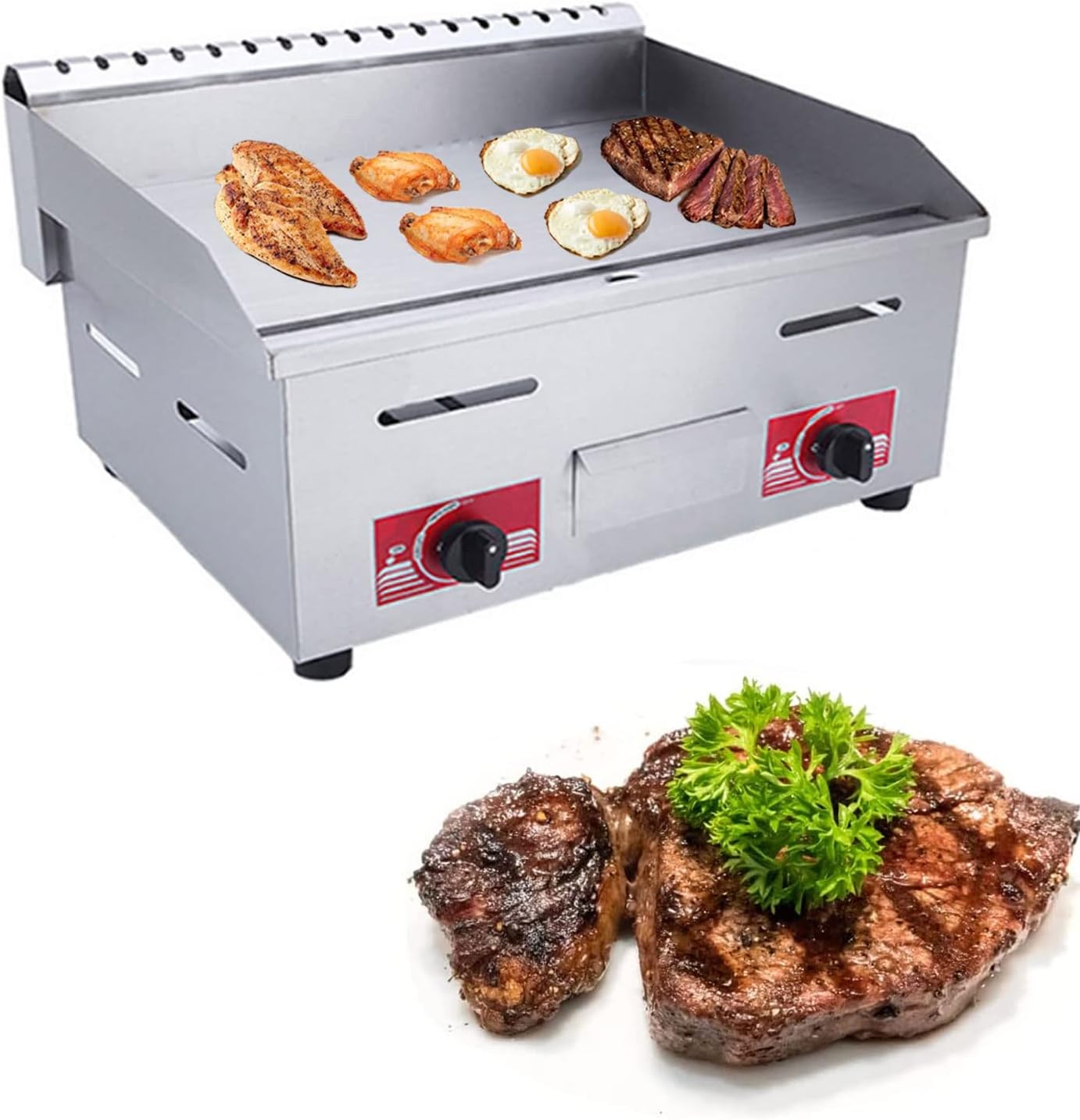Stainless Steel Gas Burner Tabletop Gas BBQ, Portable Table Ttop Grill, Large Non-Stick Steel Griddle, Teppanyaki Cooking Plate, for Outdoor Catering, Easily Transported,718A (718)