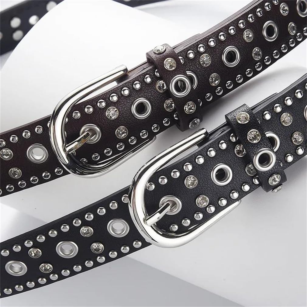 Women Soft Leather Rivet Belt Black Brown Pin Buckle For Party Prom Dress Wear