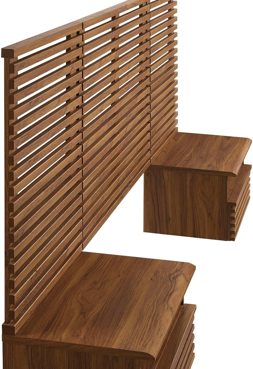 Modway Render Wall-Mount Headboard and Modern Nightstands Bedroom Set, Twin, Walnut