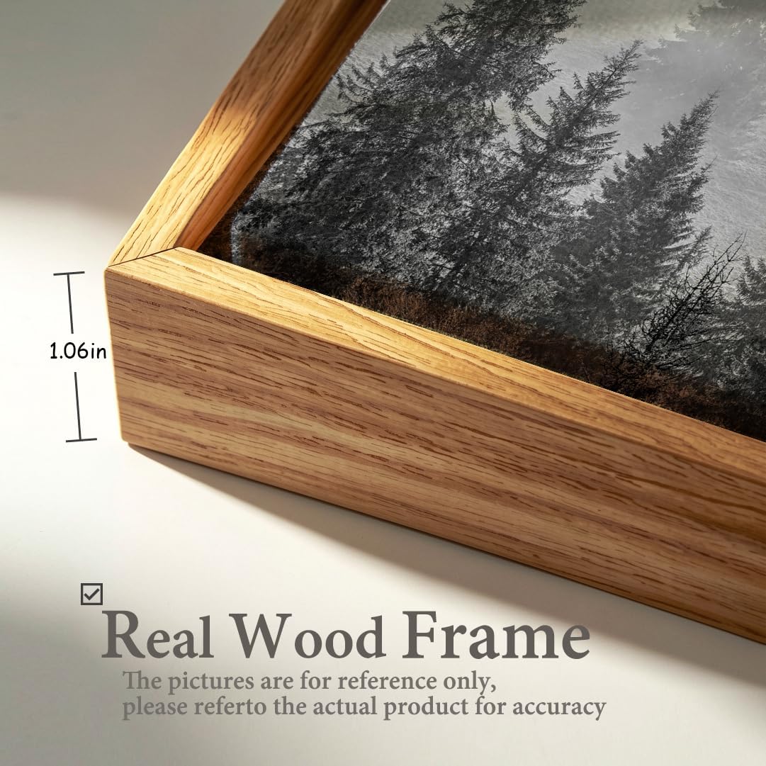 vgrozirh Framed Ready to Hang Wall Art Foggy Forest Black and White Wall Art Nature Landscape Mountain Photographic Printed on Canvas for Bedroom Living Room Office Home Decor 24'x48'