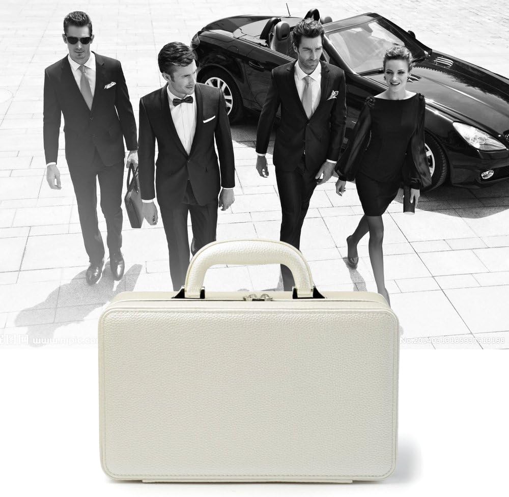 Oirlv Leather Jewelry Box Handmade Travel Jewelry Organizer Storage Case Holder For Girl Lady Earring,Ring,Necklace,Pendant,Watch,Bracelet。(X010)White