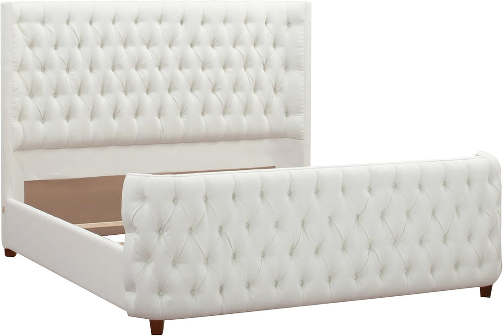 Jennifer Taylor Home Brooklyn King Tufted Panel Bed Headboard and Footboard Set, Antique White Polyester