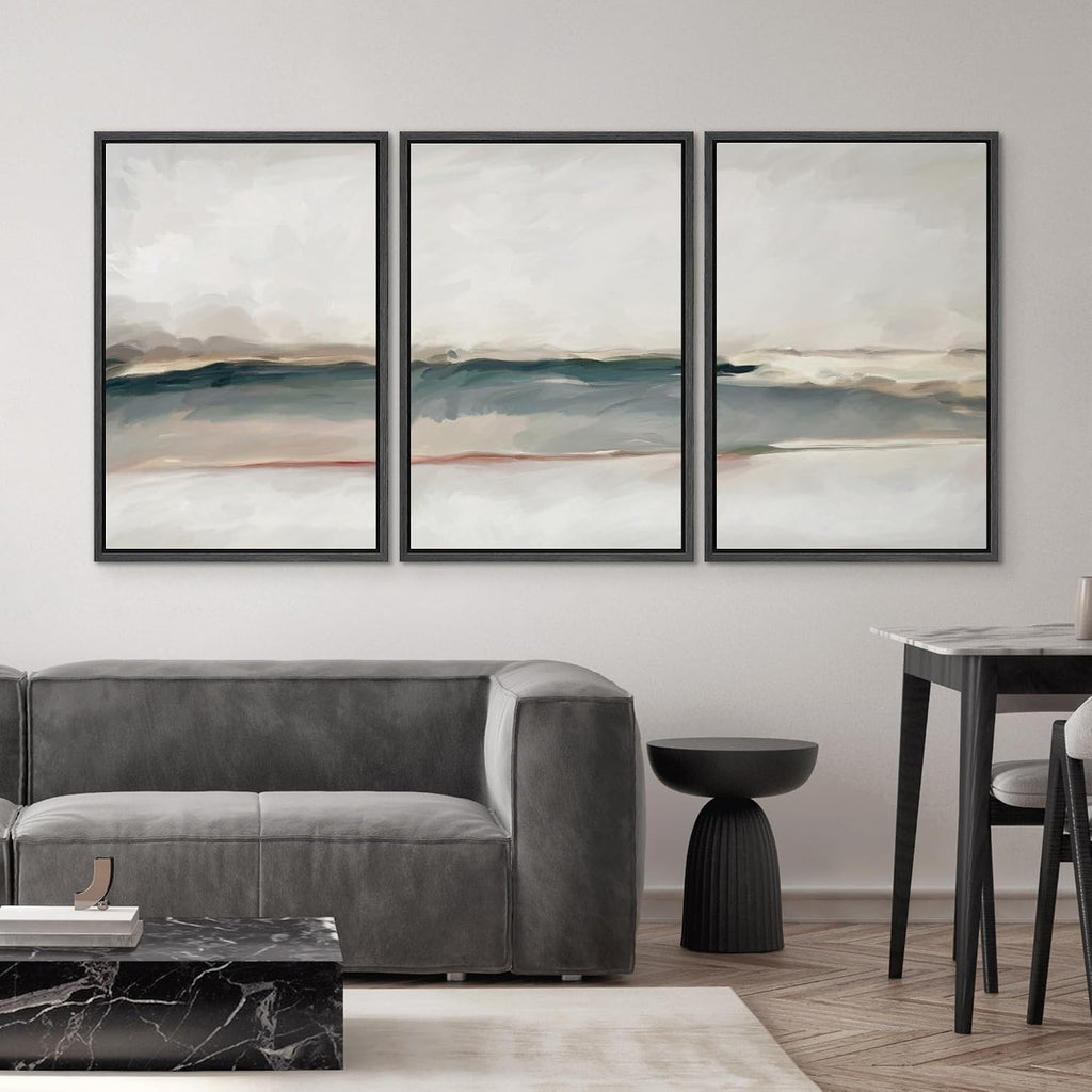 SIGNWIN Framed Canvas Print Wall Art Set Grunge Gold Pastel Landscape Shapes Abstract Illustrations Modern Art Decorative Nordic Chic Calm/Zen for Living Room, Bedroom, Office - 24'x36'x3 Black