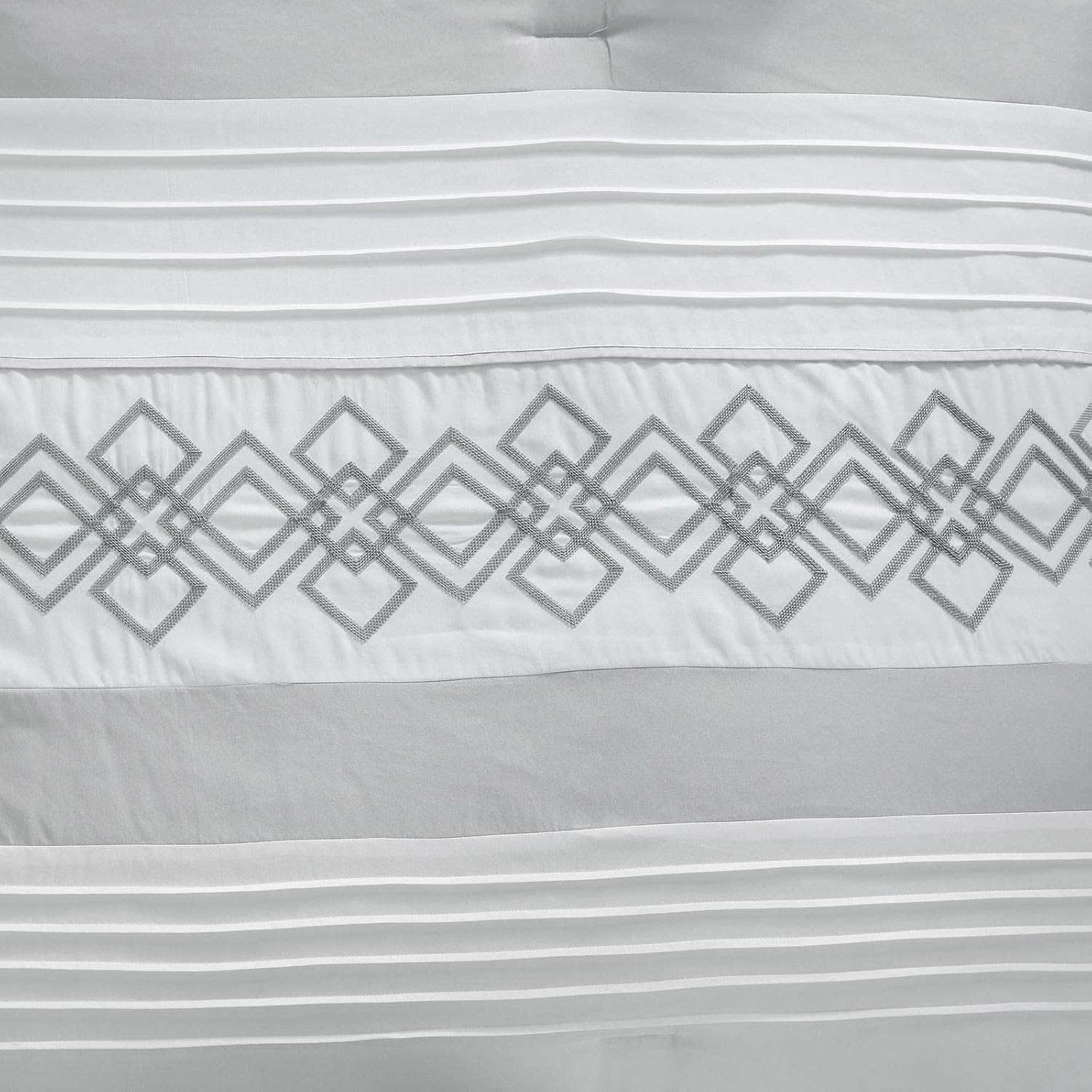 Chezmoi Collection Ariel 7-Piece Gray Geometric Chenille Embroidery Pleated Striped Comforter Bedding Set, Oversized King Size