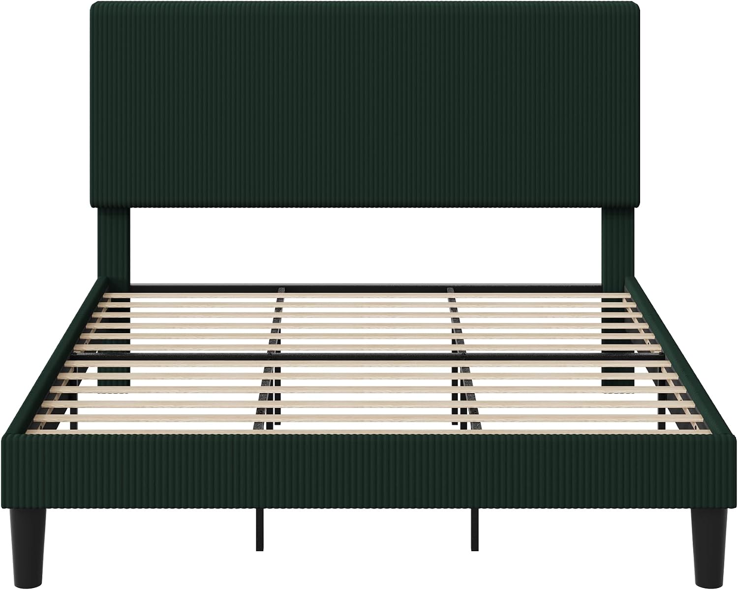 Allewie King Size Upholstered Bed Frame with Vertical Channel Tufted Headboard, Soft Corduroy Fabric Platform Bed, Strong Wooden Slats Support, Easy Assembly, No Box Spring Needed, Dark Green