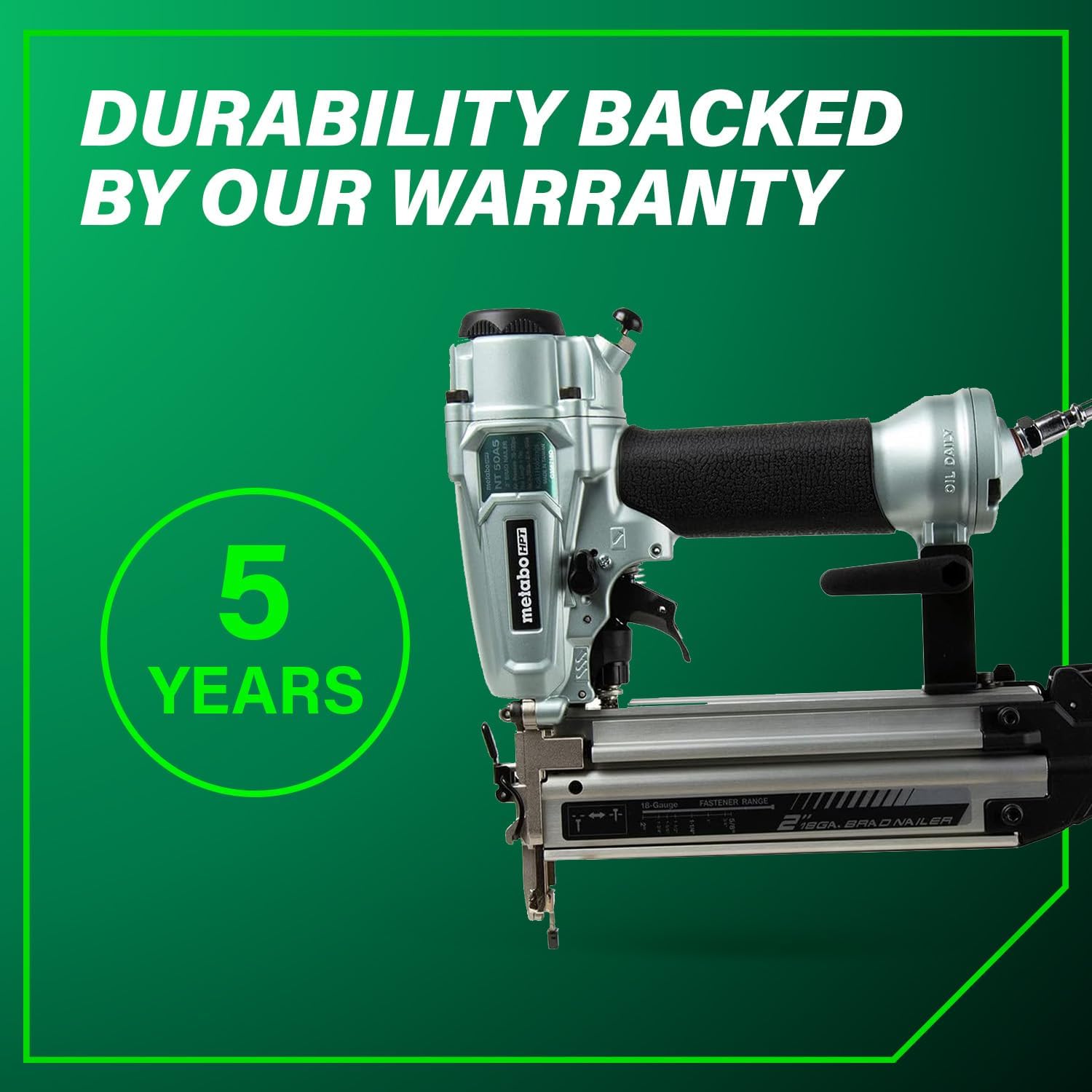Metabo HPT Pro Brad Nailer, Pro-Preferred Pneumatic Finish Power Nailer for Trim Work, Furniture Building, Lightweight and Durable with Aluminum Magazine, 18 Gauge, 5/8″ to 2″ Brad Nails, NT50A5