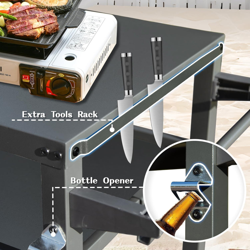 Domi 3-Tier Outdoor BBQ Grill Cart with Lockable Wheels | Portable Pizza Oven Stand & Food Prep Station | Compatible with Blackstone Griddle & Propane Tanks | All-Weather Patio Cooking cente