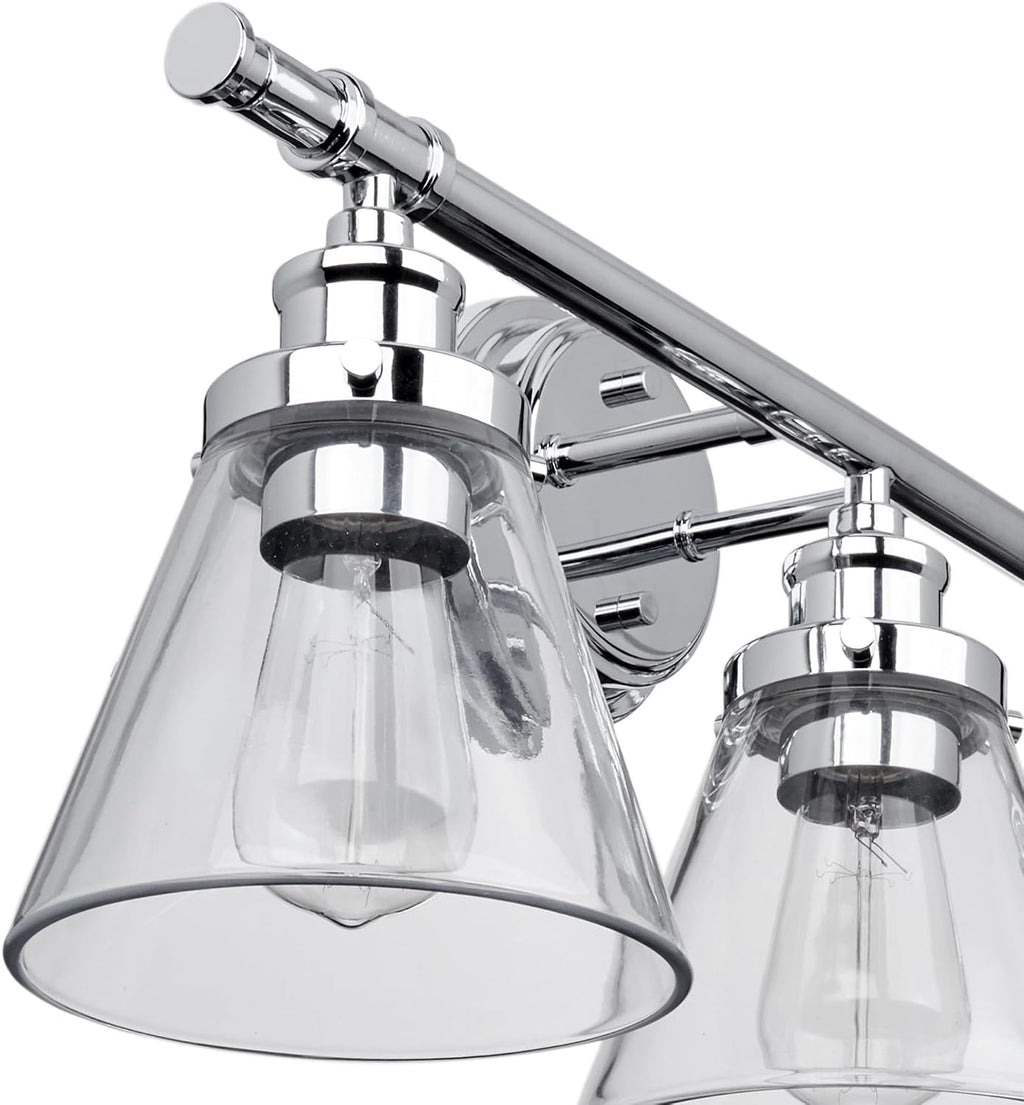 Globe Electric 51234 5-Piece All-in-One Bathroom Set, Chrome, 23' 3-Light Vanity Wall Light with Clear Glass Shades, Towel Bar and Ring, Robe Hook, Toilet Paper Holder, Beauty Room Accessories