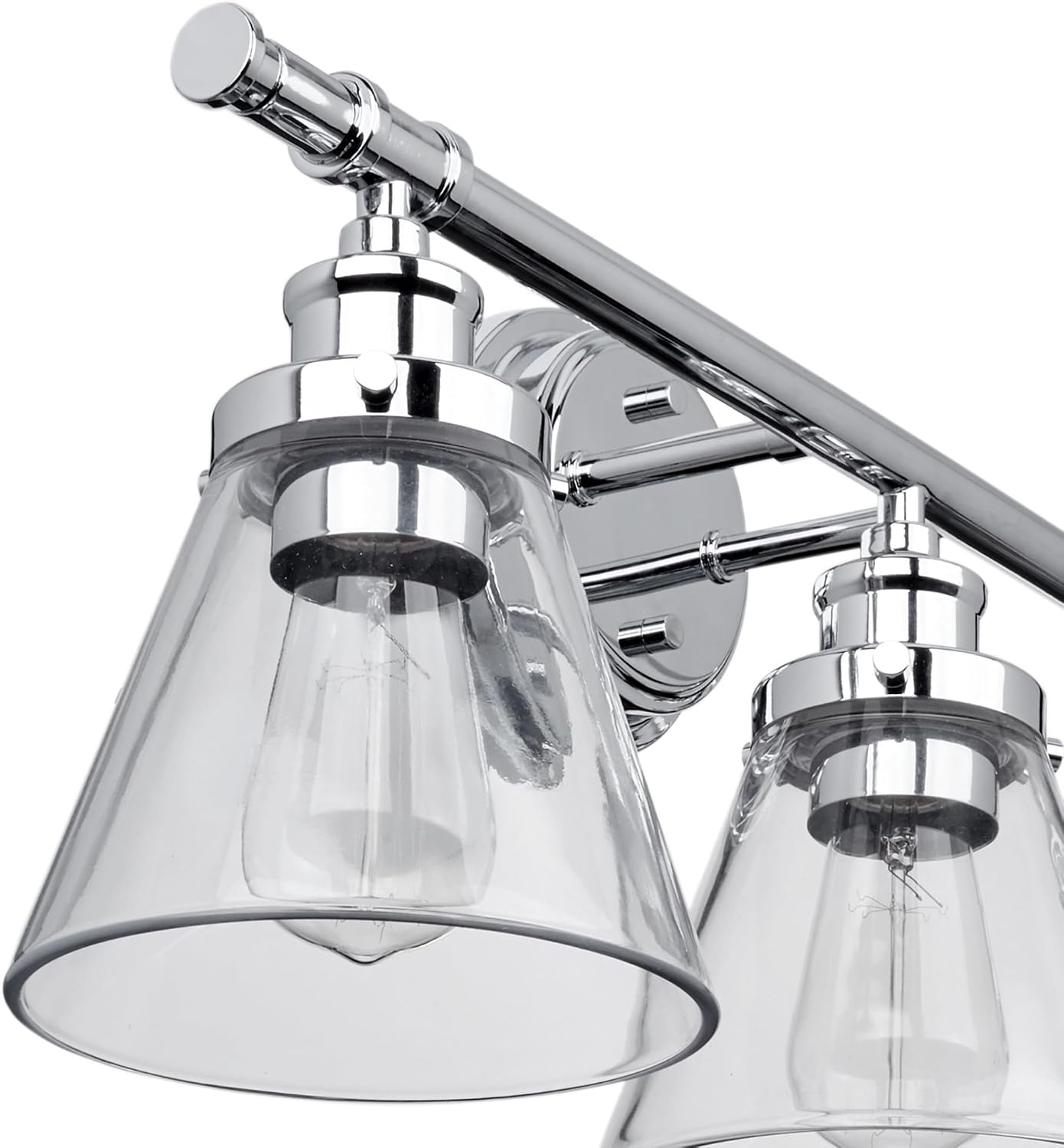 Globe Electric 51234 5-Piece All-in-One Bathroom Set, Chrome, 23' 3-Light Vanity Wall Light with Clear Glass Shades, Towel Bar and Ring, Robe Hook, Toilet Paper Holder, Beauty Room Accessories