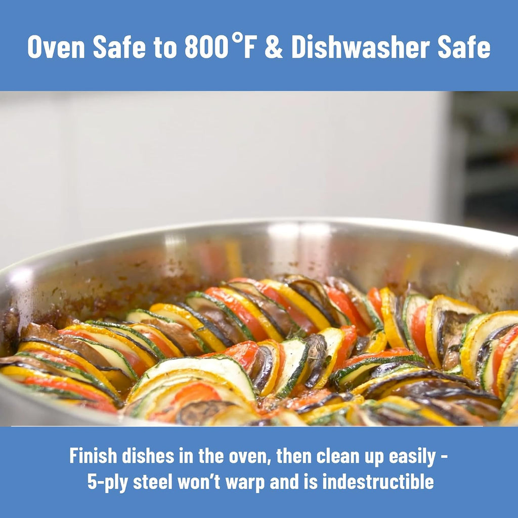 Misen 5-Ply Stainless Steel Sauté Pan with Lid - Versatile, Durable, Dishwasher and Oven Safe - Even Heating, Ergonoic Stay-Cool Handle - For Searing, Braising, and More - 3 QT