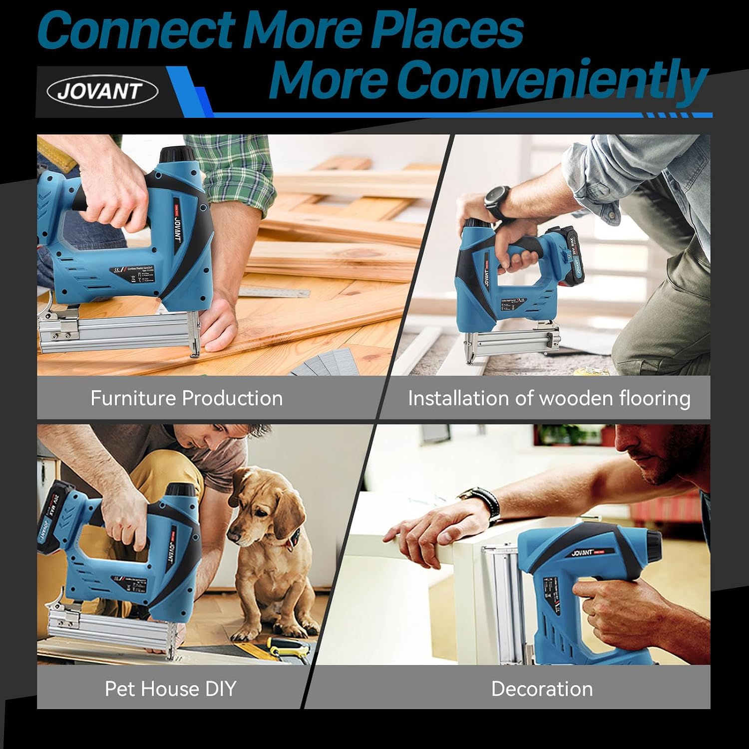 2-in-1 Cordless Nail Gun with 5/8' Angle Grinder, Cordless nail gun with battery,2×2.0Ah Batteries for Woodworking and Grinding JOVANT
