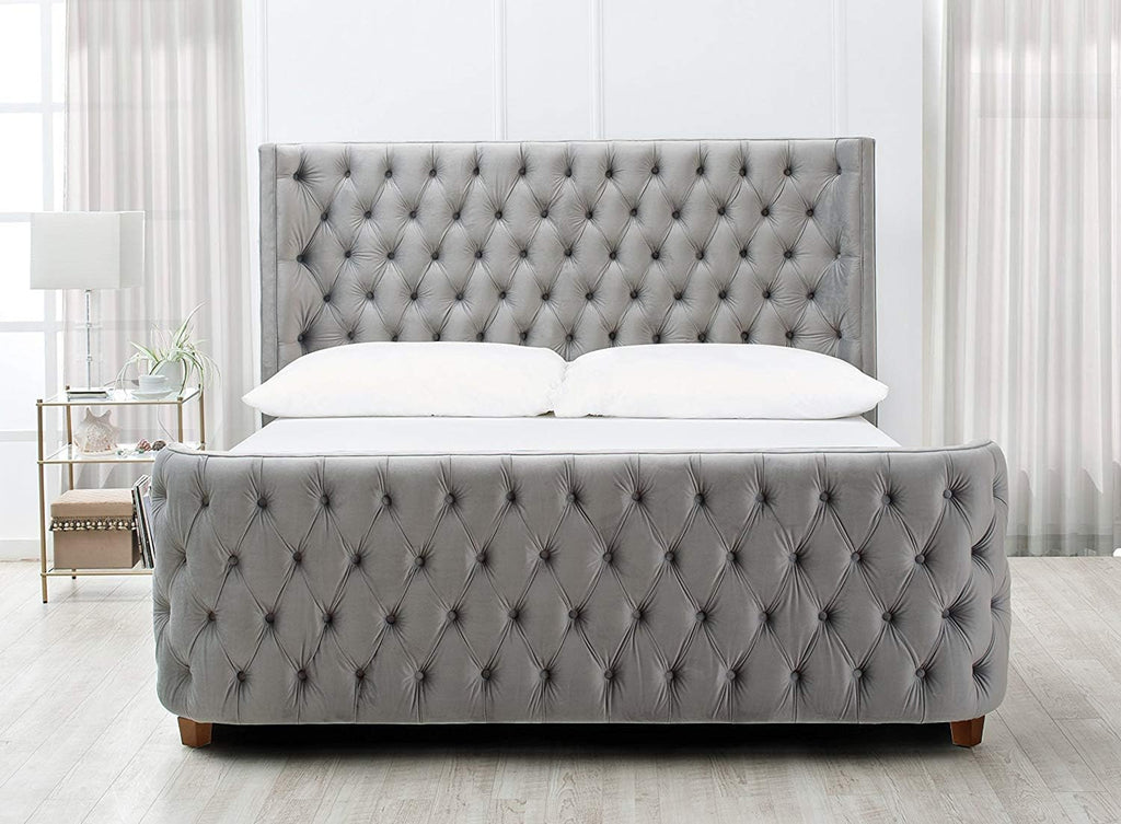 Jennifer Taylor Home Brooklyn King Tufted Panel Bed Headboard and Footboard Set, Opal Grey Velvet