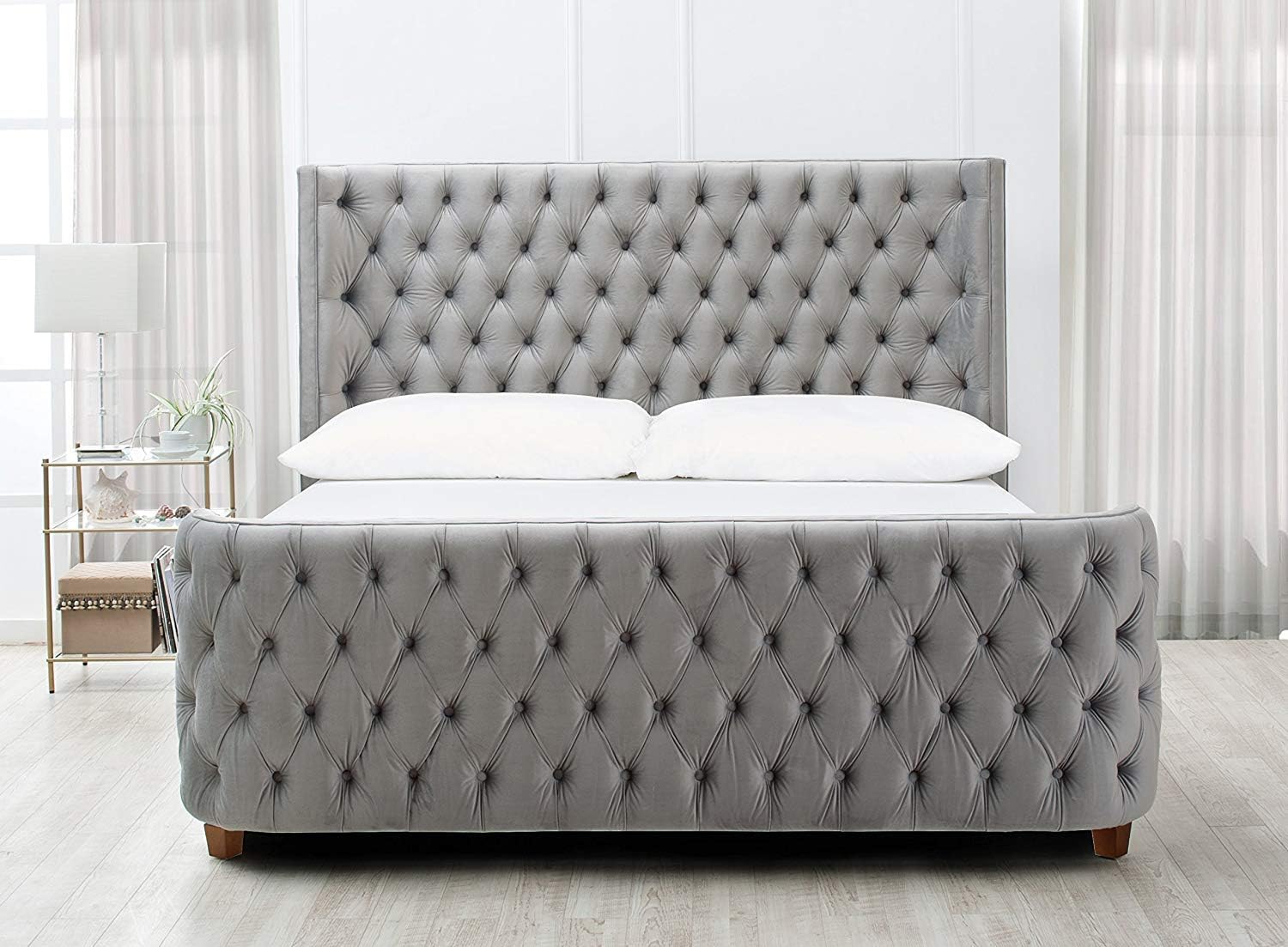 Jennifer Taylor Home Brooklyn King Tufted Panel Bed Headboard and Footboard Set, Opal Grey Velvet