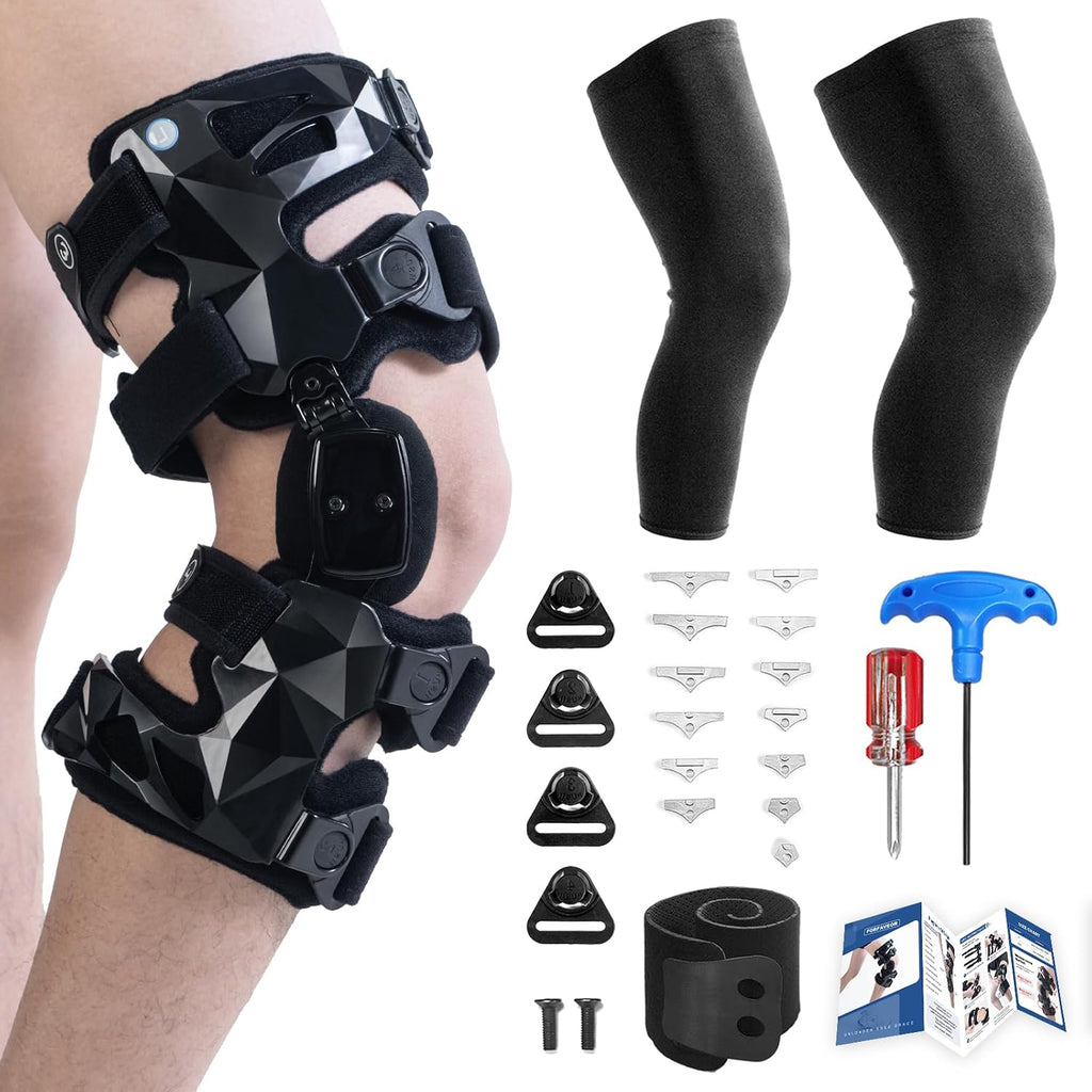 OA Unloader Knee Brace with Sleeves and Anti-Strap for Osteoarthritis, Load Rheumatoid Arthritis, Bone on Bone Offloader, Cartilage Repair, Degeneration, Lateral knee Brace Lattice Black R