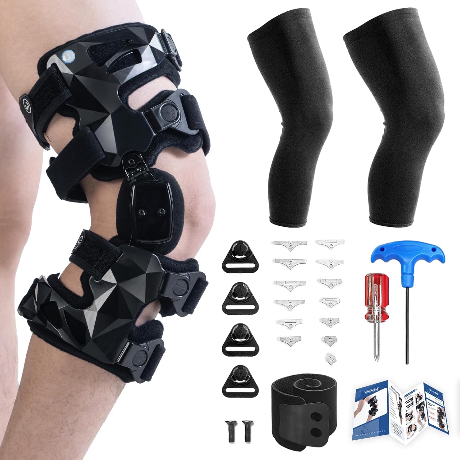 OA Unloader Knee Brace with Sleeves and Anti-Strap for Osteoarthritis, Load Rheumatoid Arthritis, Bone on Bone Offloader, Cartilage Repair, Degeneration, Lateral knee Brace Lattice Black R