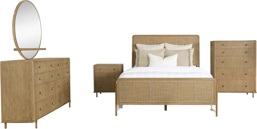 Coaster Home Furnishings Arini Coastal 5-Piece Bedroom Set Natural Cane Queen Size Panel Bed Frame 56-inch Headboard Sand Wash and Natural Cane 224300Q-S5