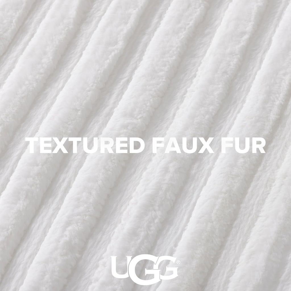UGG Kenzie Full/Queen Comforter Set with 2 Pillow Shams Plush Faux Fur Bedding Soft Warm Down Alternative Comforter Washable Hypoallergenic Fluffy Blanket Set for Bedroom, Full/Queen Size, White Snow