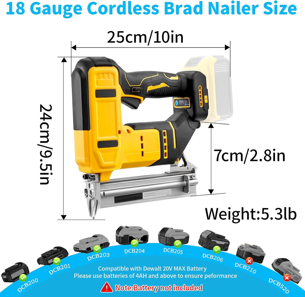 18GA Cordless Brad Nailer, 2-in-1 Electric Nail Gun & Staple Gun for Dewalt 20V MAX Battery, Brushless Motor with 1000 Nails for Woodworking Home Improvement (Battery Not Included)