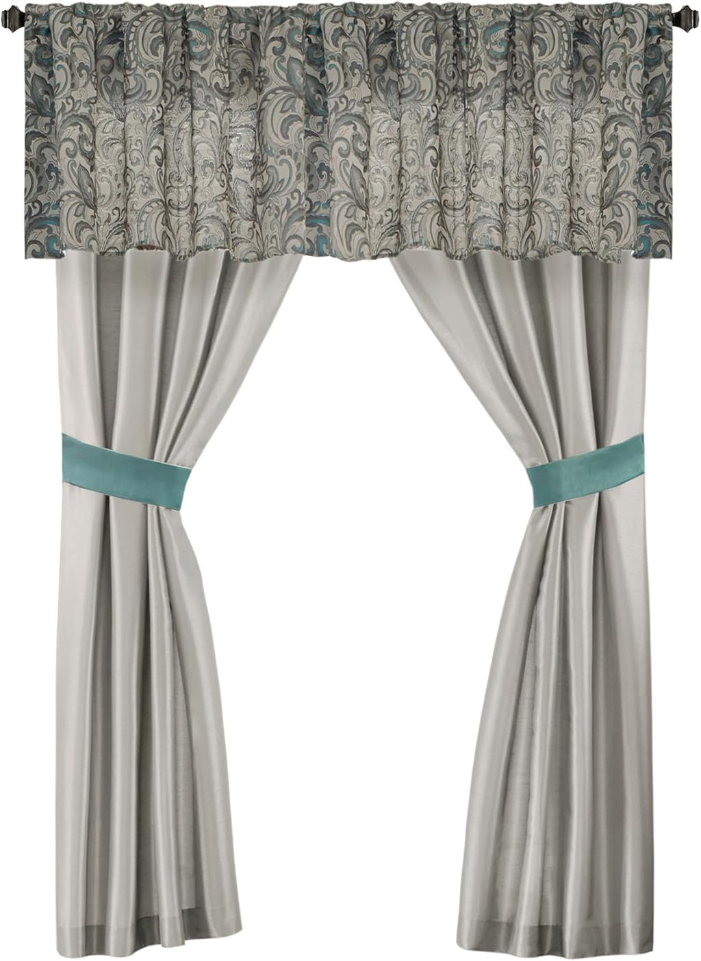 Madison Park 24 Piece Faux Silk Paisley Queen Comforter Set with Matching Curtains, Down Alternative Hypoallergenic - Teal, Queen (90 in x 90 in)