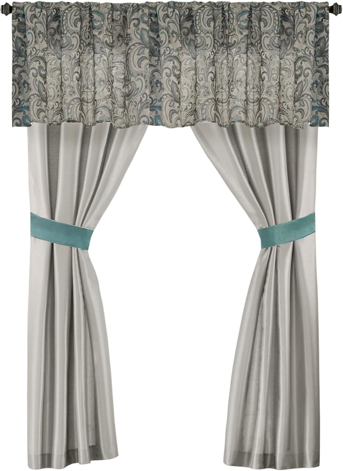 Madison Park 24 Piece Faux Silk Paisley Queen Comforter Set with Matching Curtains, Down Alternative Hypoallergenic - Teal, Queen (90 in x 90 in)