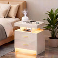 Lvifur Nightstand with Wireless Charging Station - Modern Night Stand with RGB Lights, Glossy Bedside Table with Drawers for Bedroom, End Table with Human Body Induction (White)